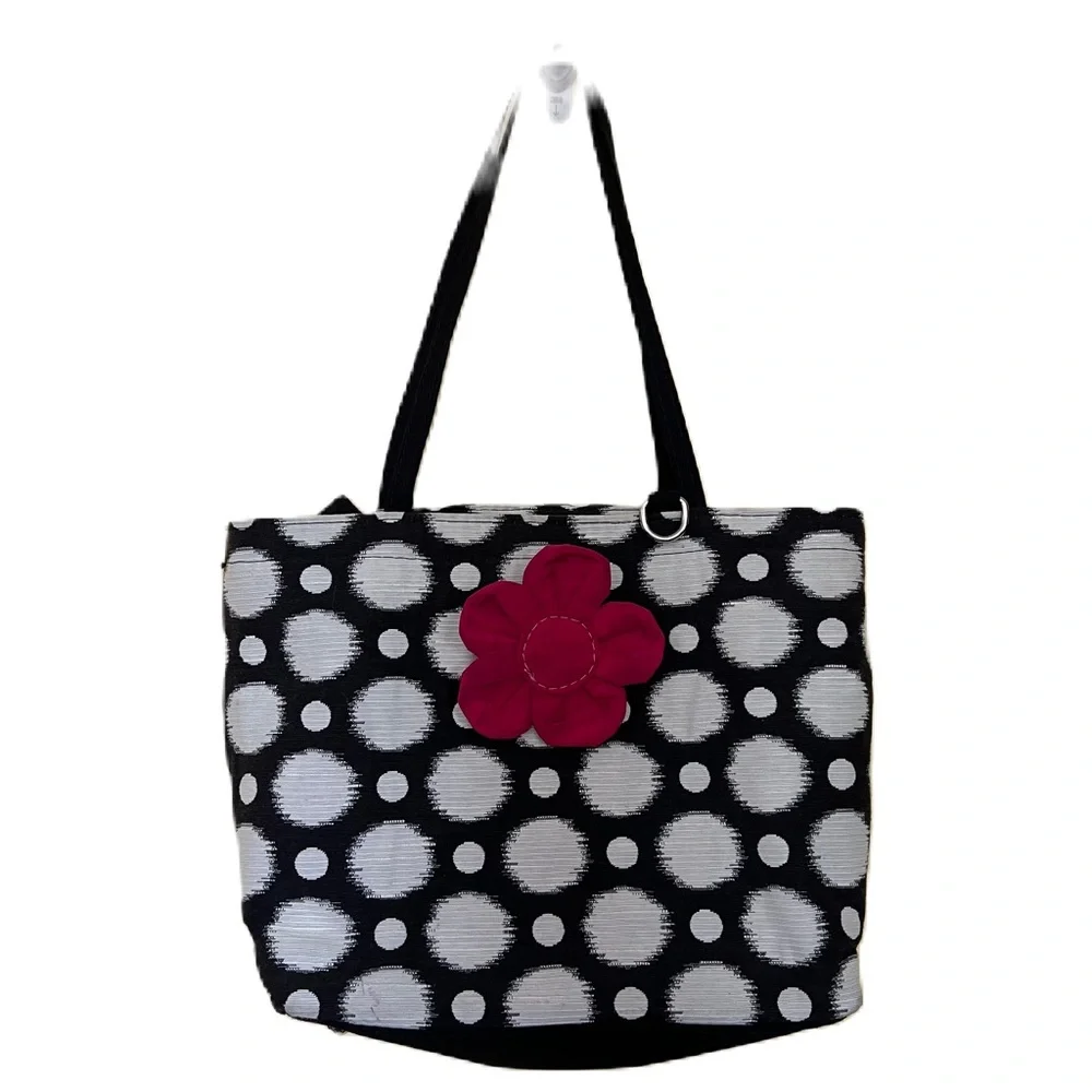 Berkshire Bags Purse Black White Gray Pink Flower Zipper Closure‎ Unique